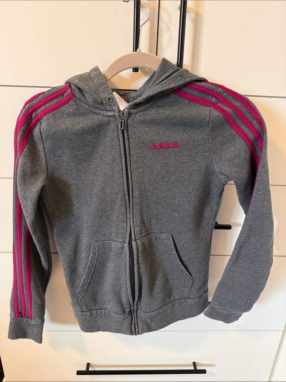 adidas Gray Hoodie with Pink Stripes and Logo